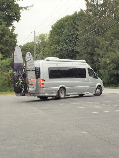 Sale good until 3/18/26 SAVE $300! Yakups® Model KR2B56 rack can be used with SWING ARMS on class B RV's or Truck Campers, Includes Bike Rack, Kayak stainless guards, & Drop down wheel. SEE VIDEO - Image 10