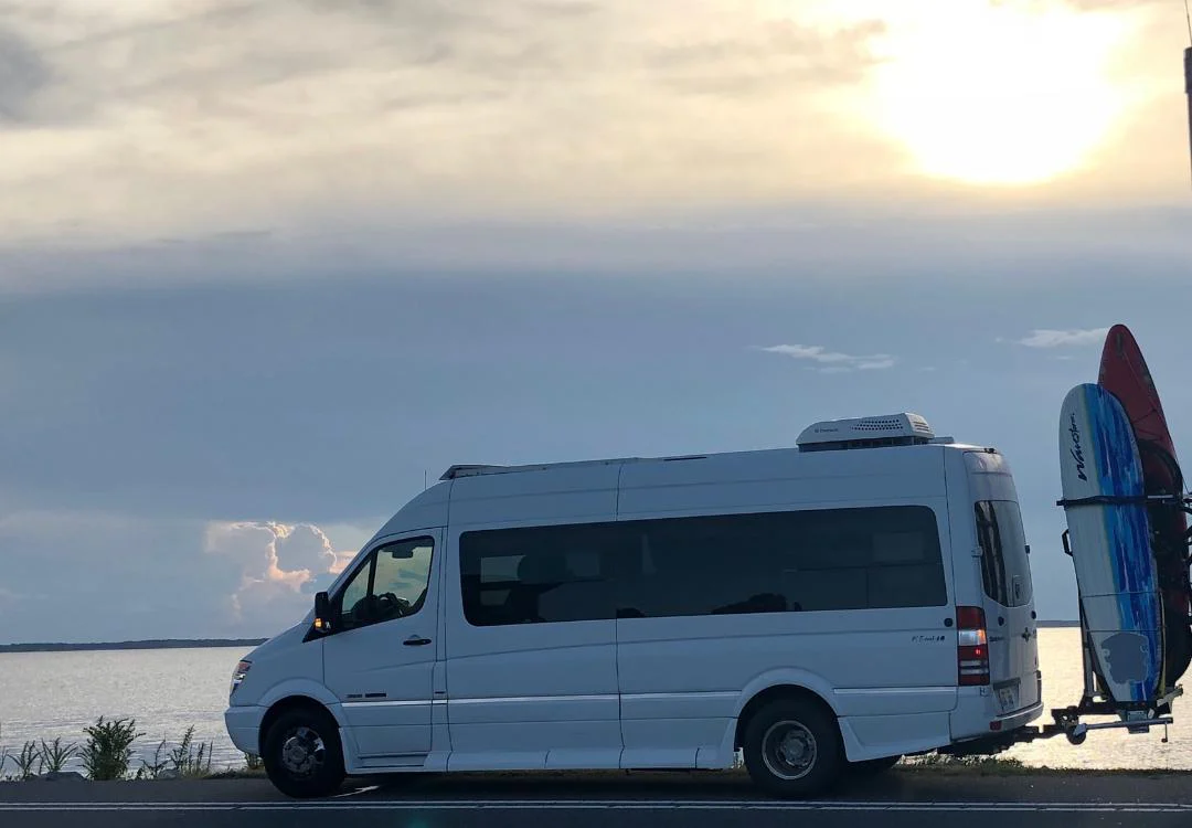 Sale good until 3/18/26 SAVE $300! Yakups® Model KR2B56 rack can be used with SWING ARMS on class B RV's or Truck Campers, Includes Bike Rack, Kayak stainless guards, & Drop down wheel. SEE VIDEO - Image 9
